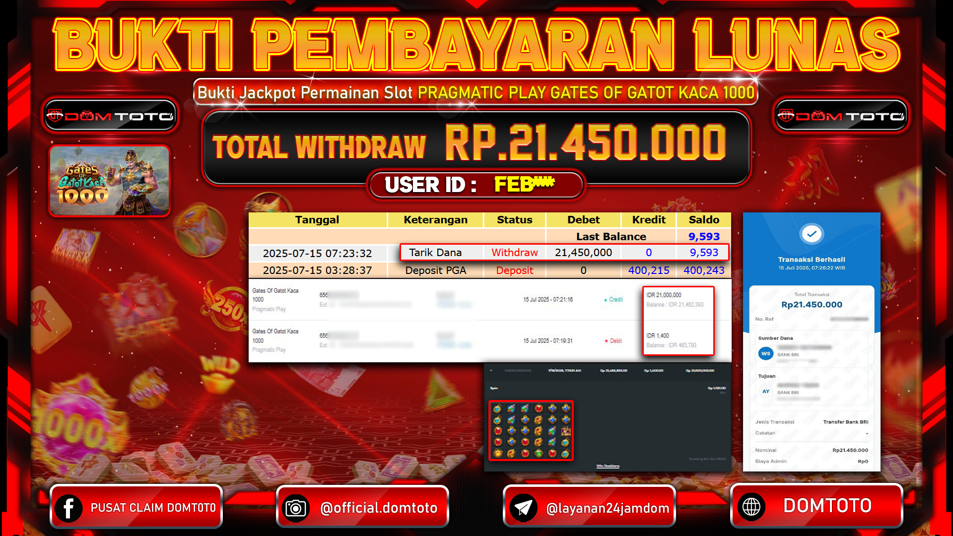JACKPOT SLOT GATES OF GATOT KACA 1000 15  JULI 2025